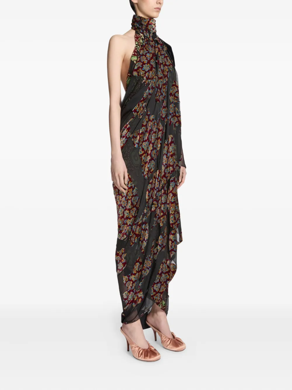 Dries Van Noten Turtle Neck One Sleeve Layered Long Dress In Black