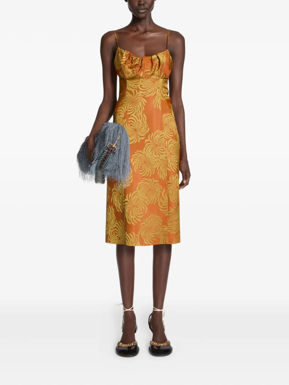 DRIES VAN NOTEN geometric-pattern midi dress - Oranje