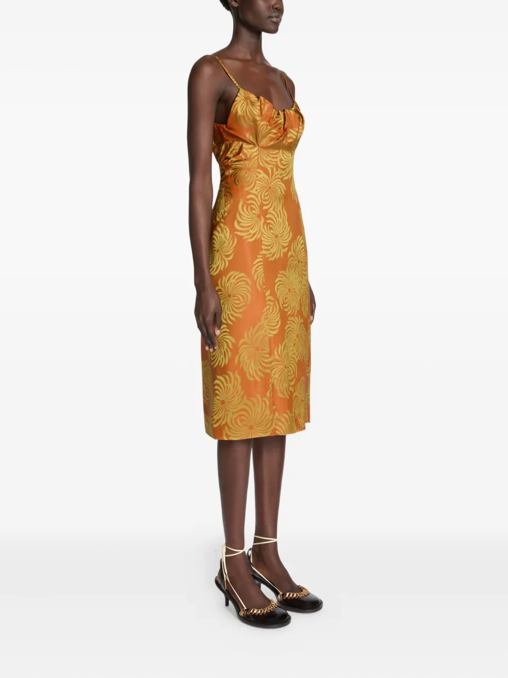 Dries Van Noten Geometric-pattern Midi Dress In Orange