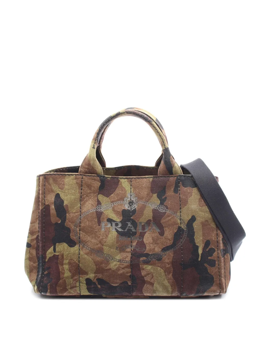 Pre-owned Prada 2013-2025 Canvas Canapa Logo Camouflage Satchel In Brown