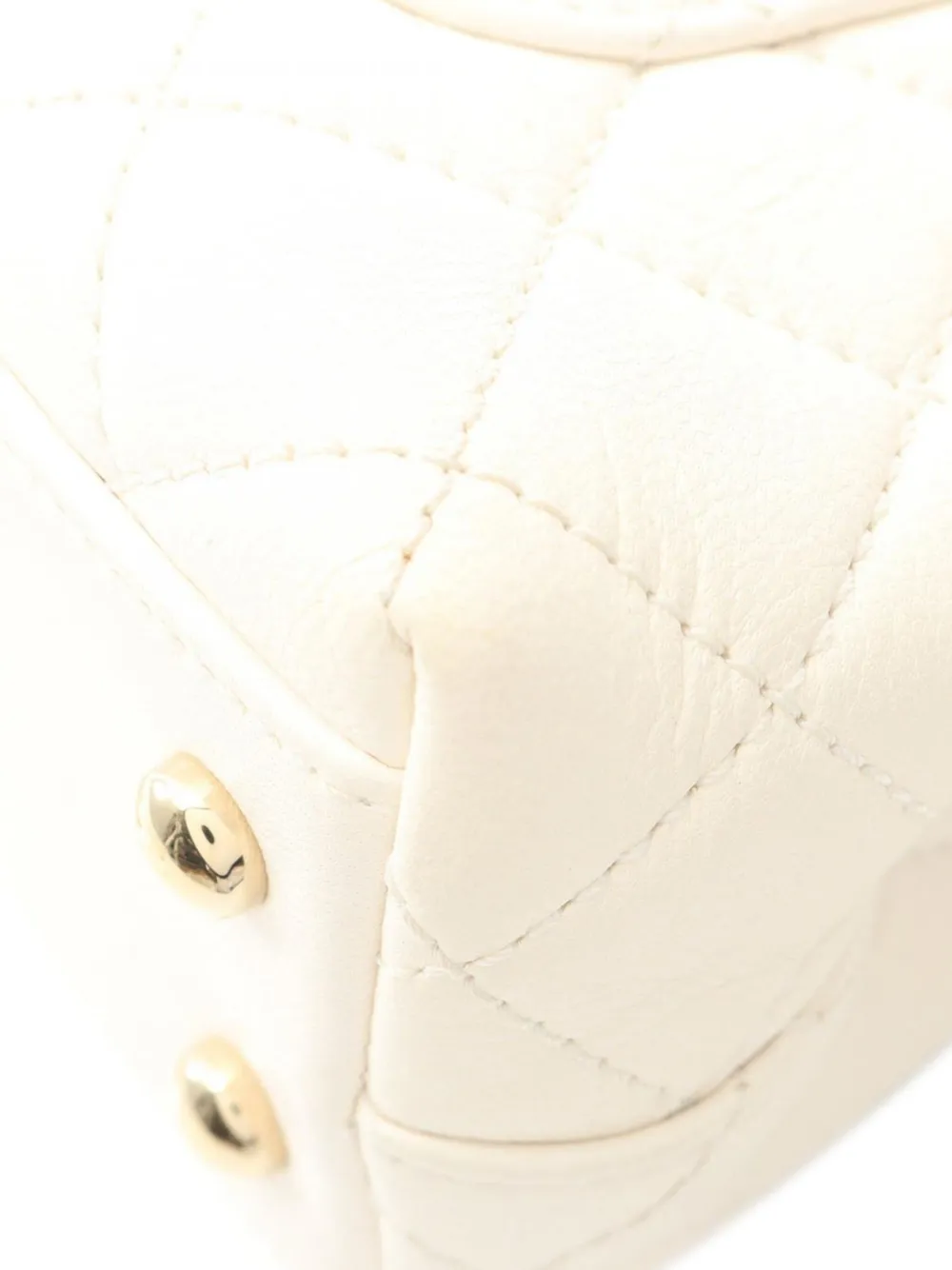 Pre-owned Chanel 2021 Extra Mini Quilted Goatskin Rainbow Coco Top Handle Bag Satchel In White