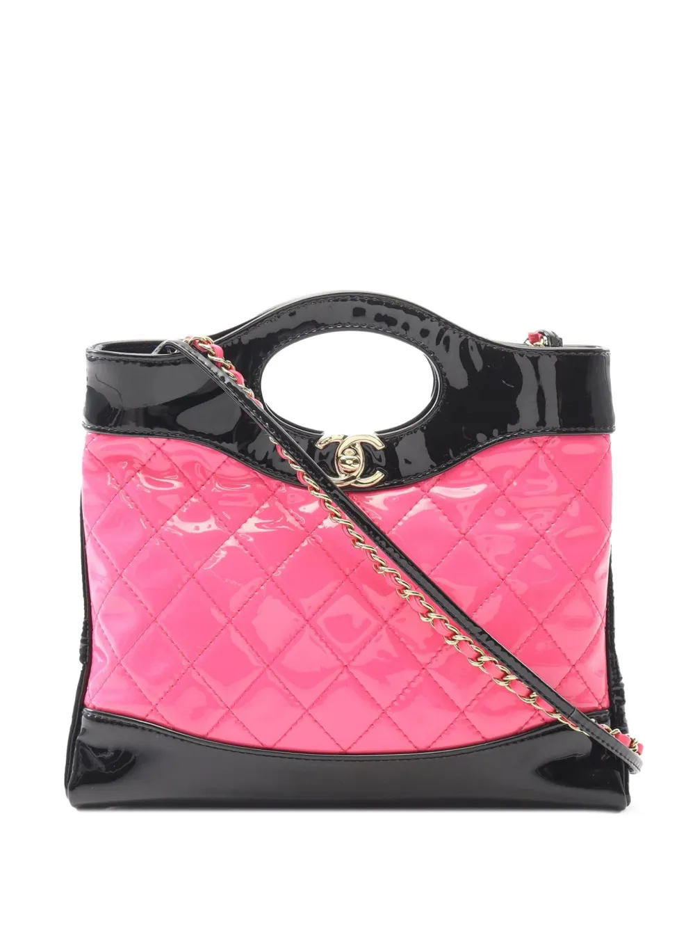 CHANEL Pre-Owned 2021-2025 Mini Bicolor Quilted Patent 31 Shopping Bag satchel | Black | Image 1