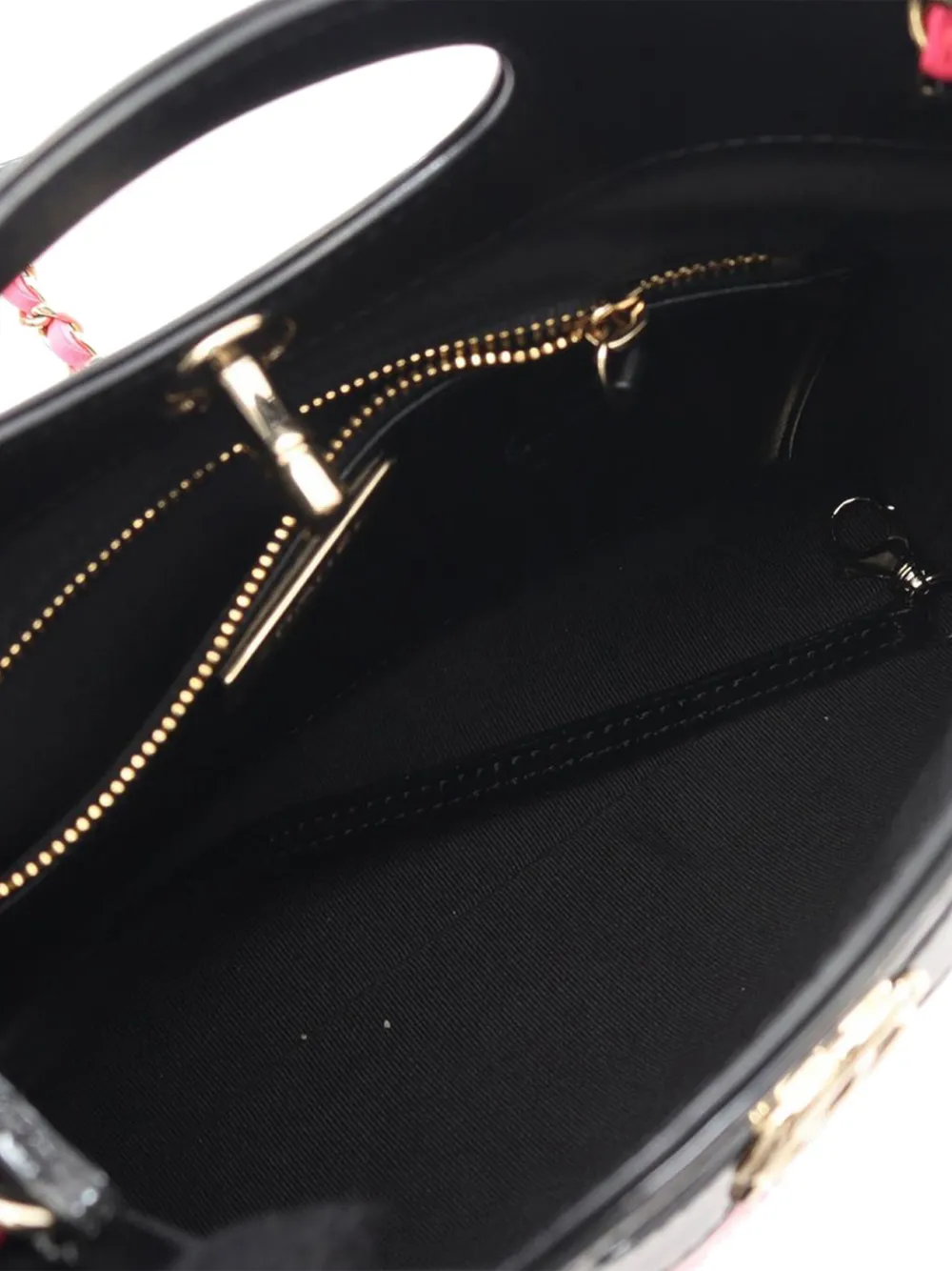 Pre-owned Chanel 2021-2025 Mini Bicolor Quilted Patent 31 Shopping Bag Satchel In Black