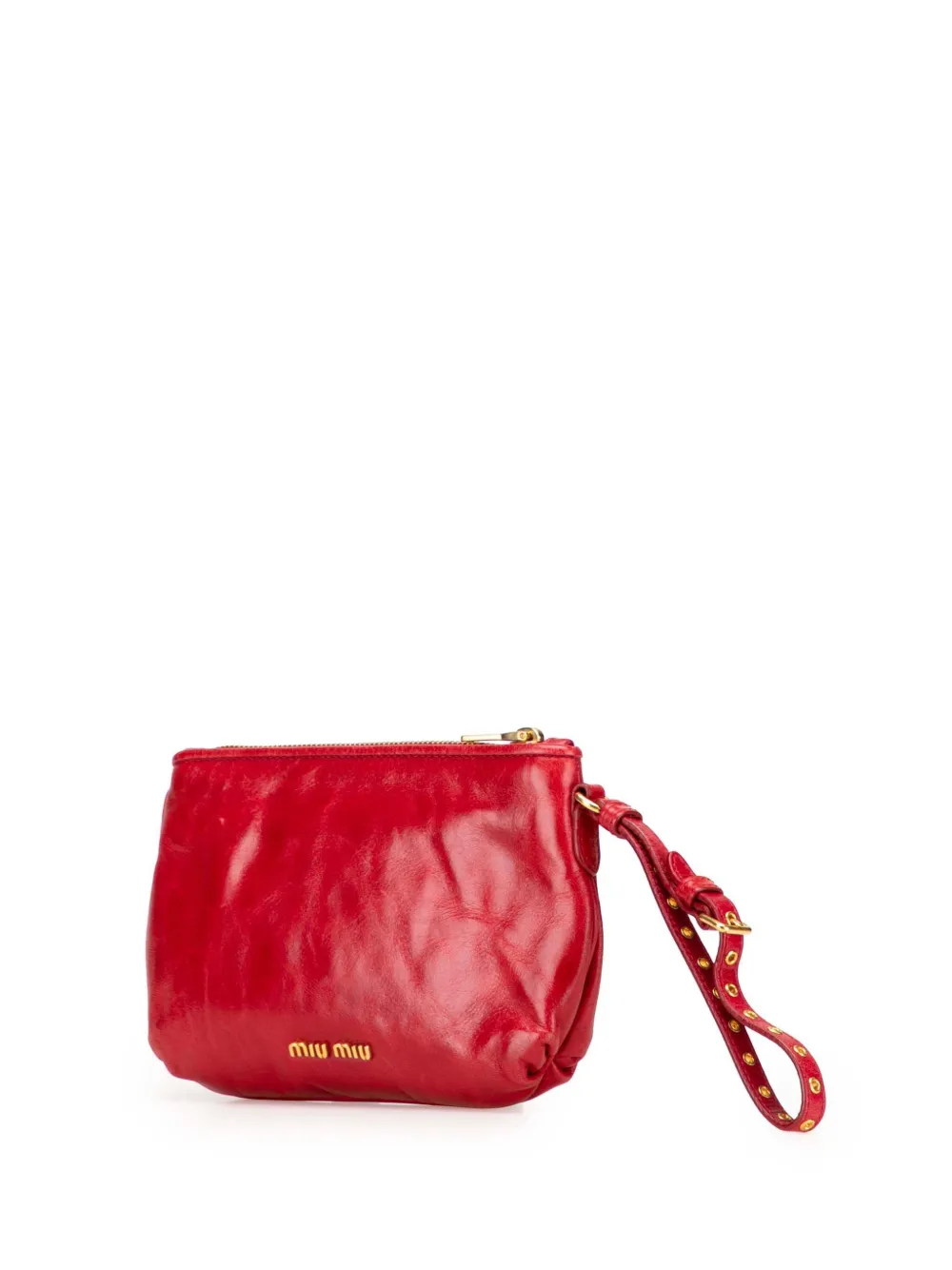 Pre-owned Miu Miu 2010-2025 Vitello Shine Bow Wristlet Clutch Bag In Red