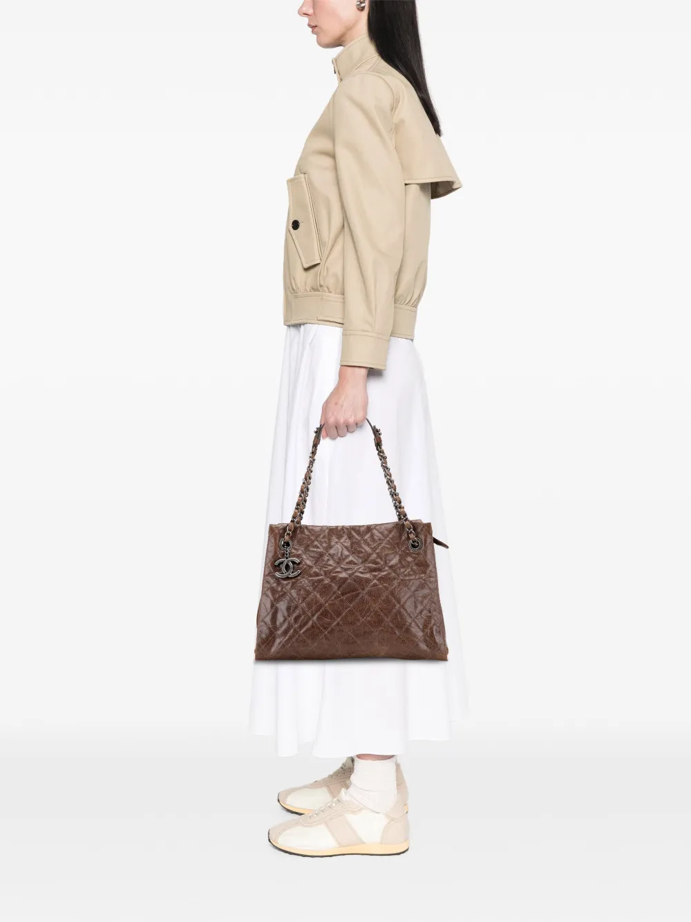 Pre-owned Chanel 2013-2014 Quilted Glazed Caviar Cc Crave Tote Bag In Brown