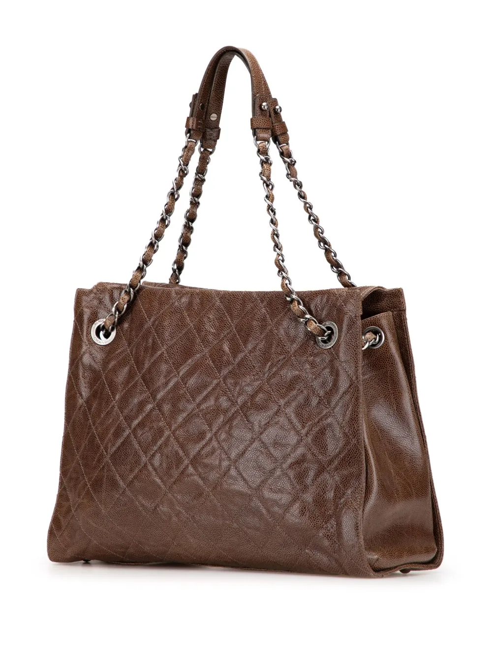 Pre-owned Chanel 2013-2014 Quilted Glazed Caviar Cc Crave Tote Bag In Brown