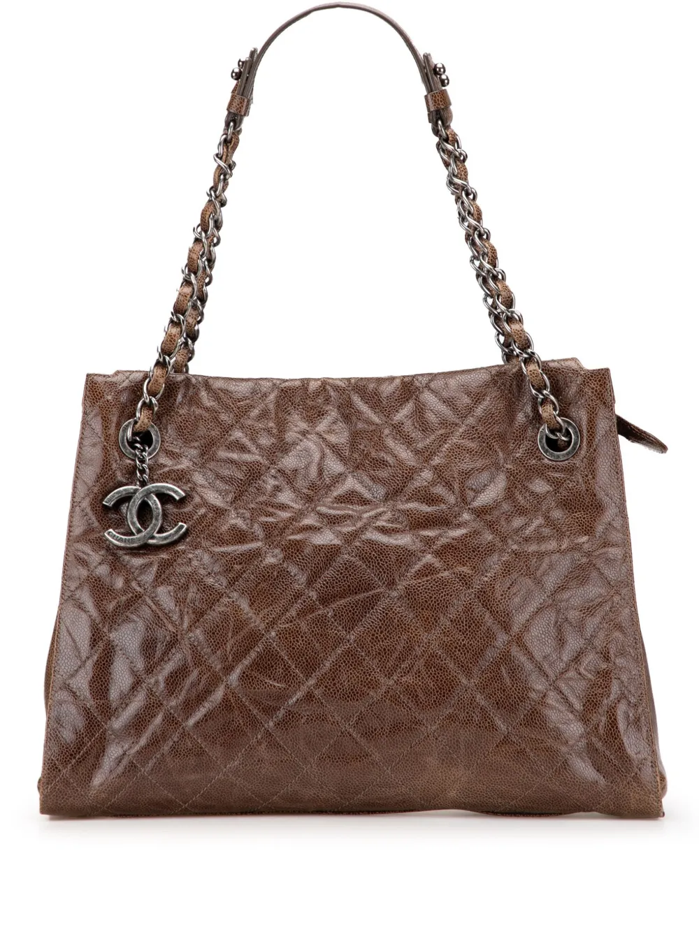 Pre-owned Chanel 2013-2014 Quilted Glazed Caviar Cc Crave Tote Bag In Brown