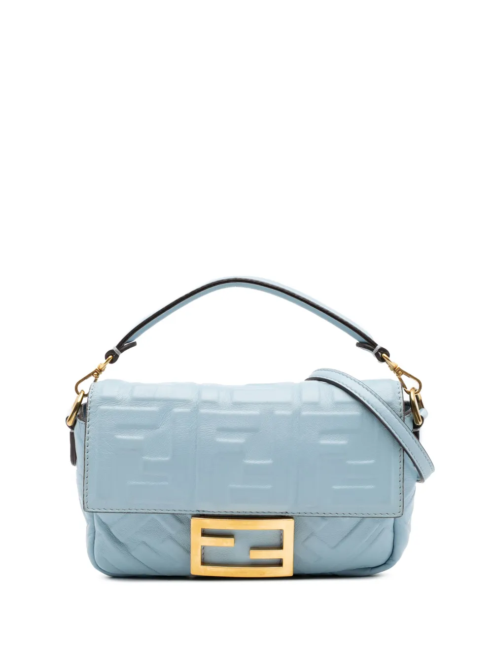Fendi Pre-Owned 2010-2025 Mini Zucca Embossed Leather Baguette satchel | Blue | Image 1