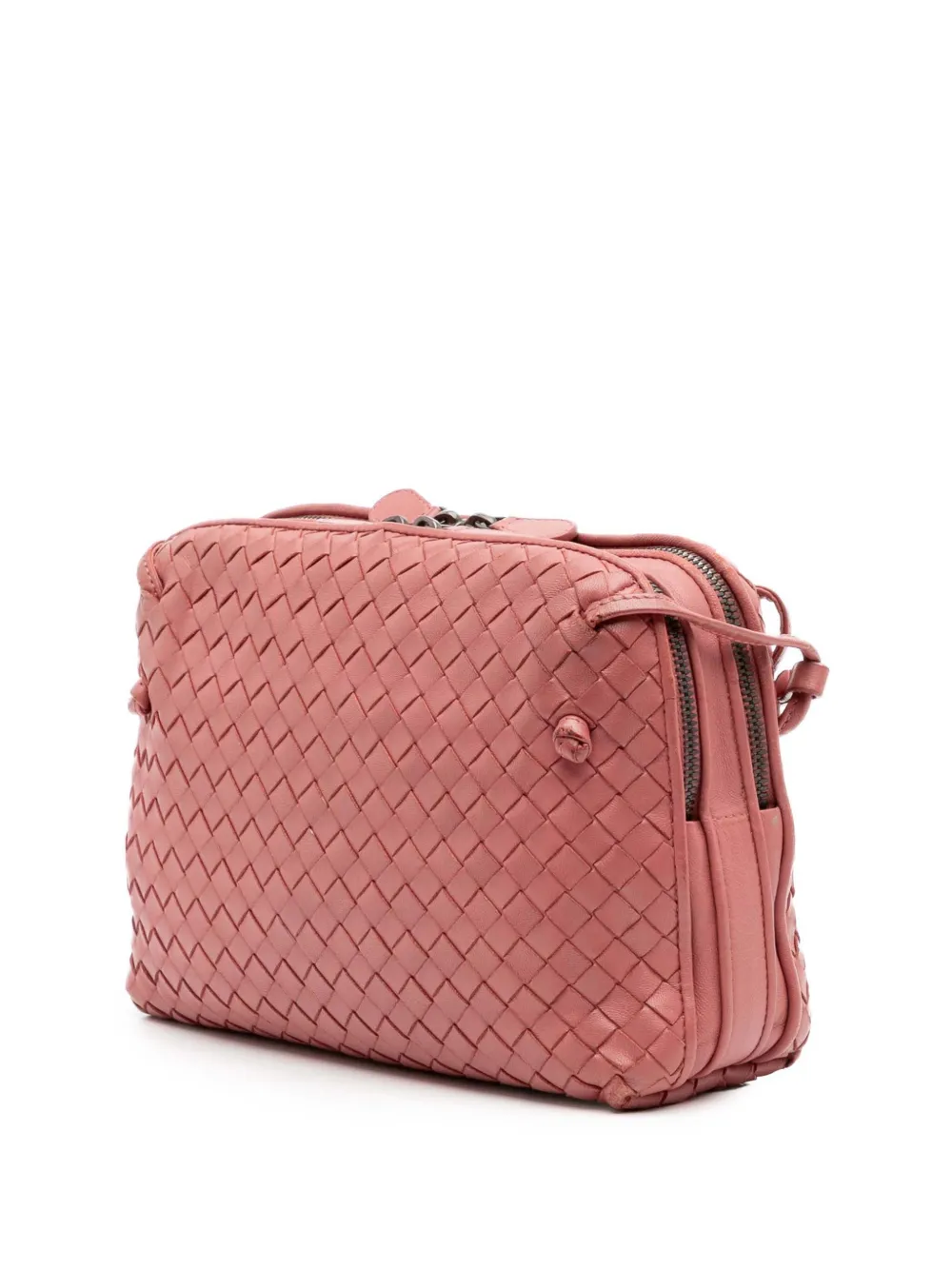 Pre-owned Bottega Veneta 2012-2025 Nappa Intrecciato Nodini Double Zip Crossbody Bag In Pink