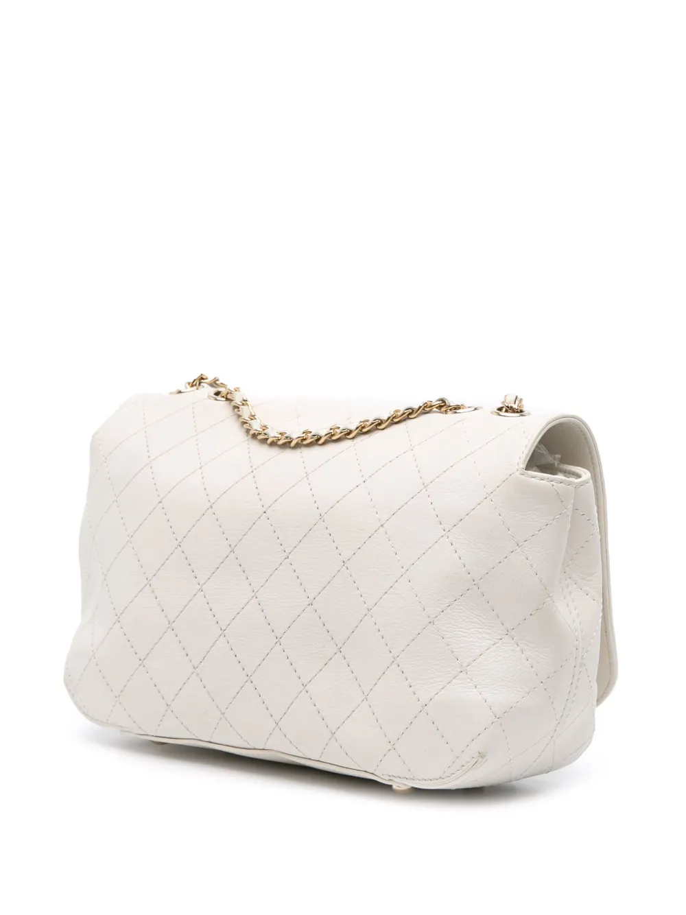 Pre-owned Chanel 2019 Medium Stitched Calfskin Covered Cc Flap Crossbody Bag In White