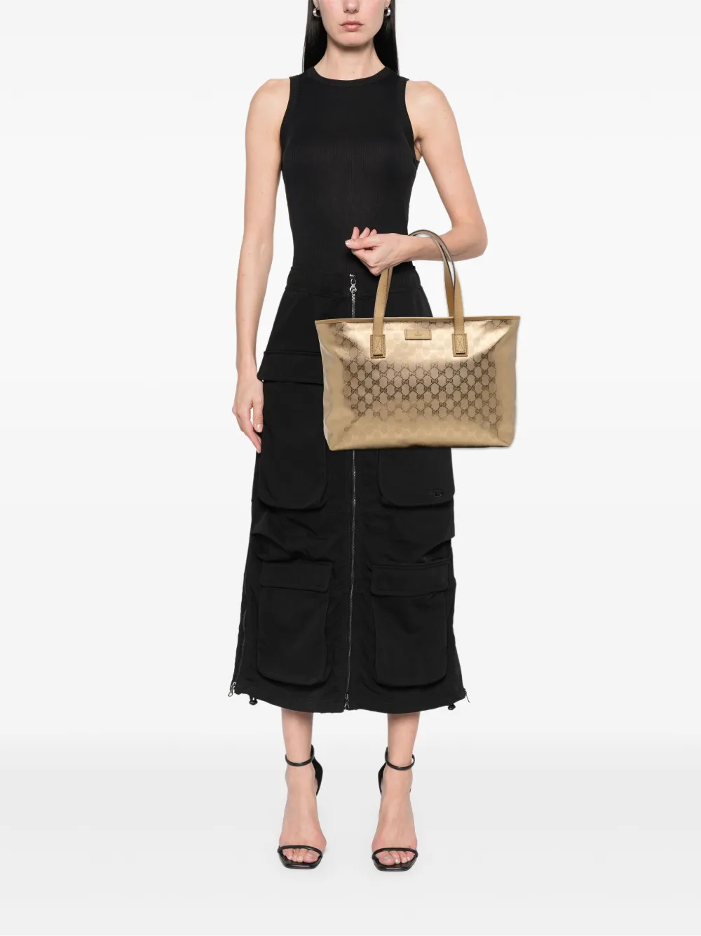 Pre-owned Gucci 2016-2025 Medium Gg Imprime Tote Bag In Gold