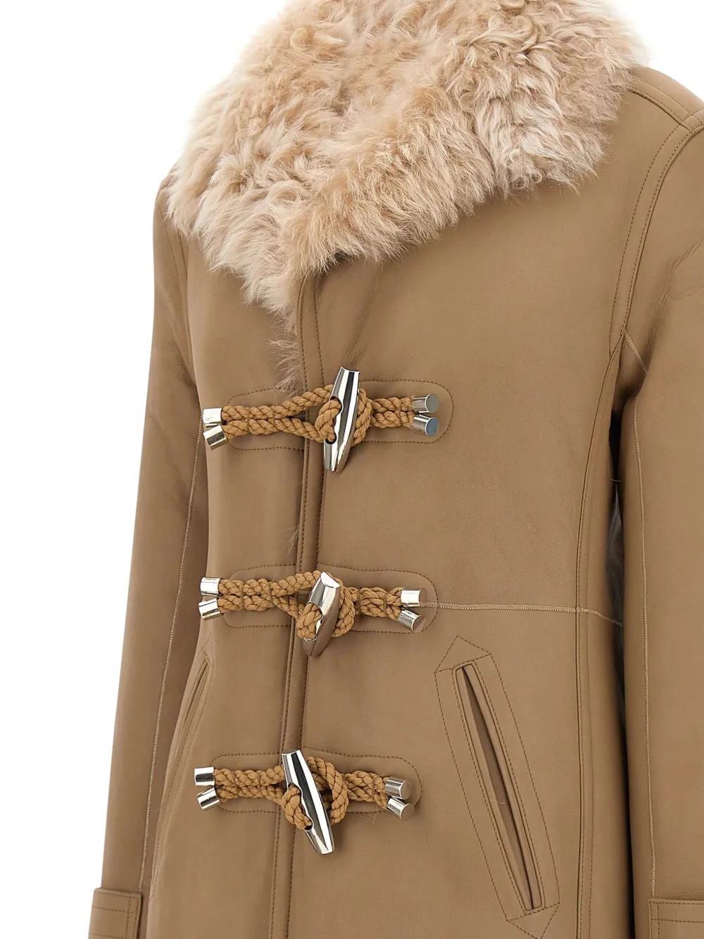 Rabanne Lambskin Fur-trimmed Toggle Coat In Brown