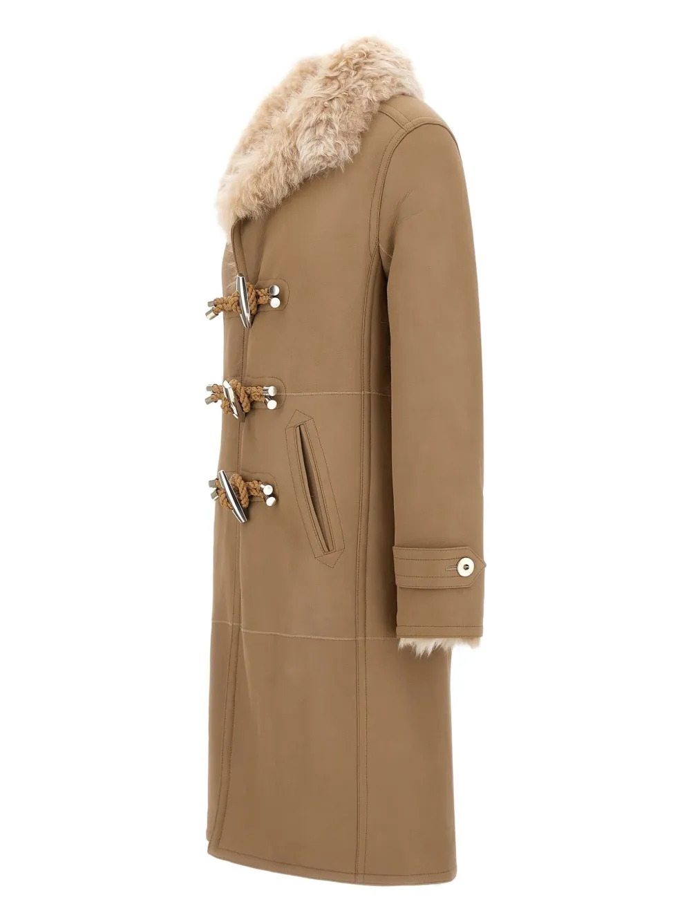 Rabanne Lambskin Fur-trimmed Toggle Coat In Brown