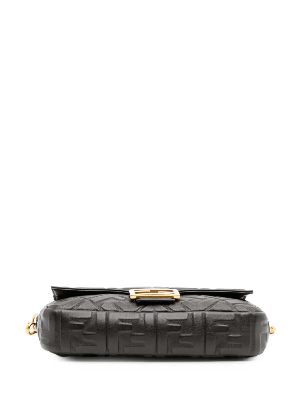 Pre-owned Fendi 2000-2010 Zucca Embossed Leather Baguette Satchel In Black