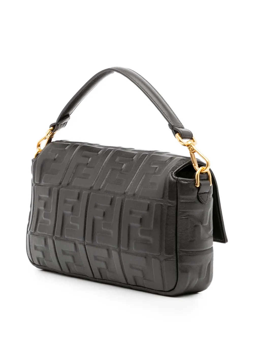 Pre-owned Fendi 2000-2010 Zucca Embossed Leather Baguette Satchel In Black