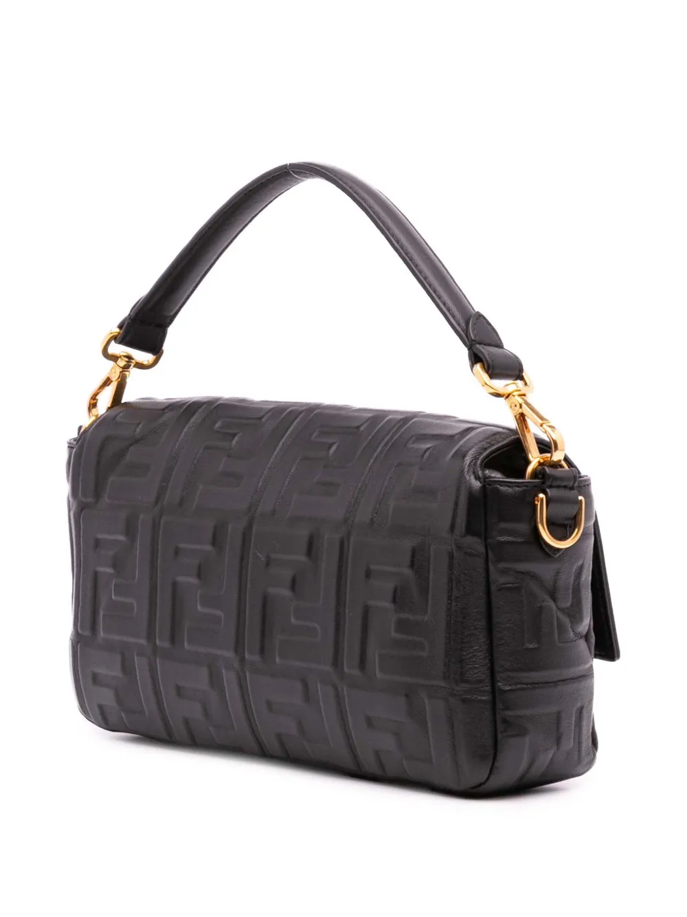 Pre-owned Fendi 2000-2010 Zucca Embossed Leather Baguette Satchel In Black