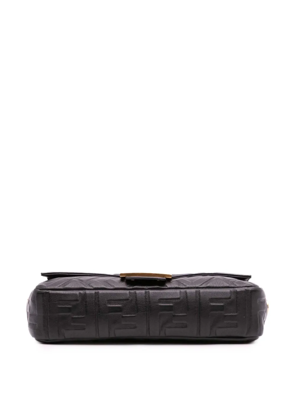 Pre-owned Fendi 2000-2010 Zucca Embossed Leather Baguette Satchel In Black