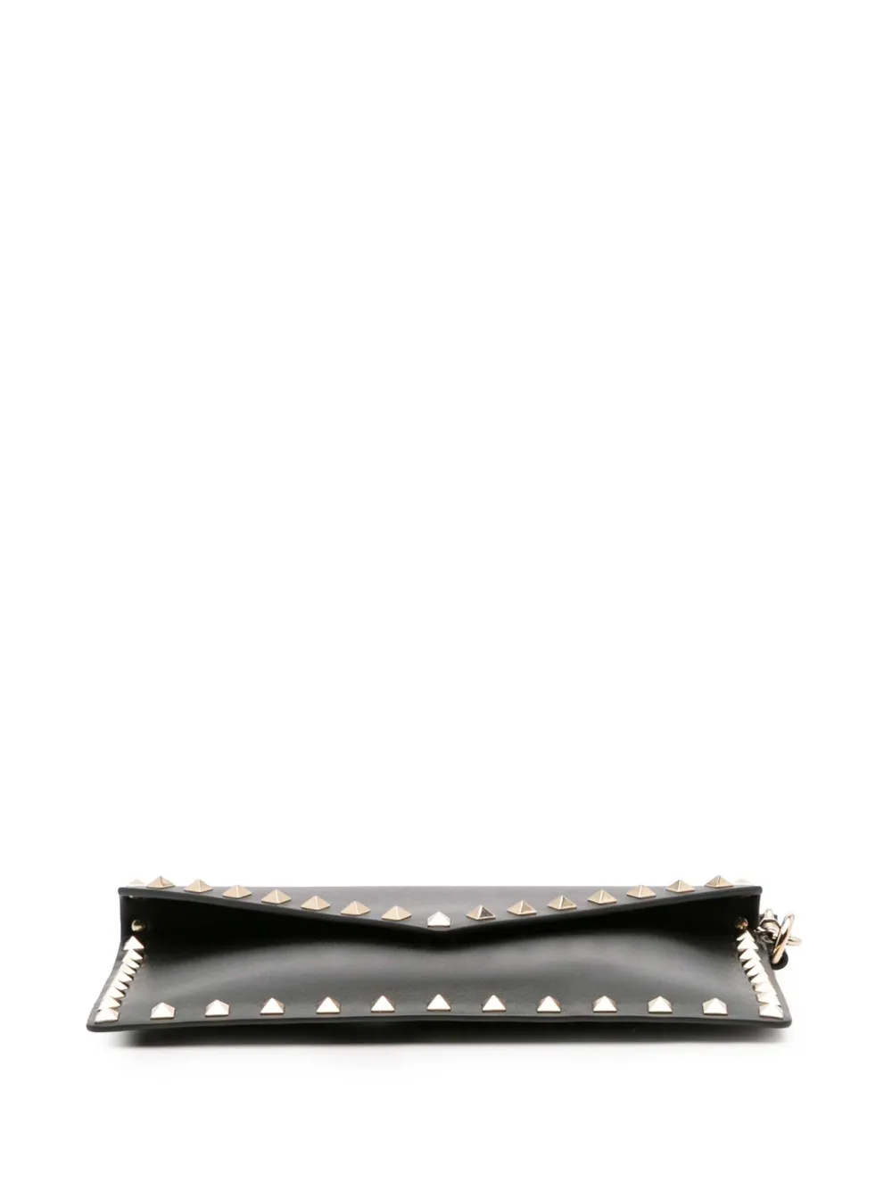 Pre-owned Valentino Garavani 2000-2017 Calfskin Rockstud Envelope Flat Wristlet Clutch Bag In Black