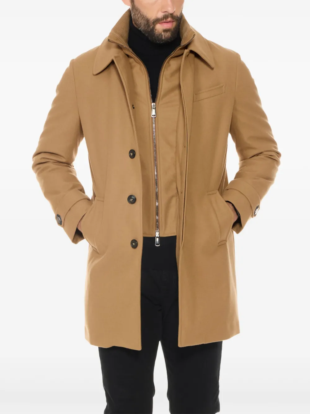 Norwegian Wool Euro Button-fastening Coat In Brown