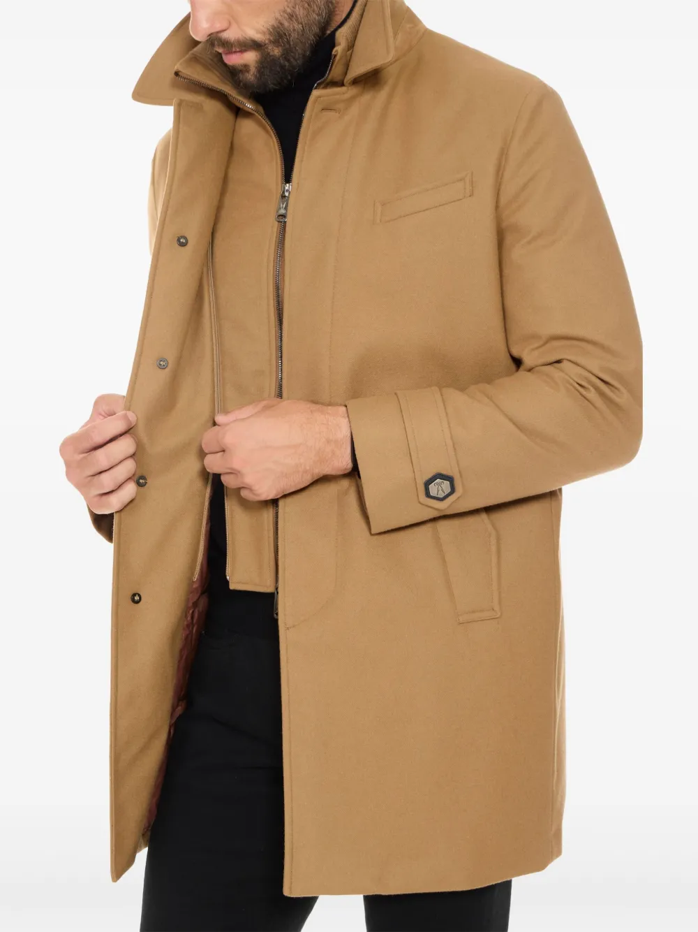 Norwegian Wool Euro Button-fastening Coat In Brown