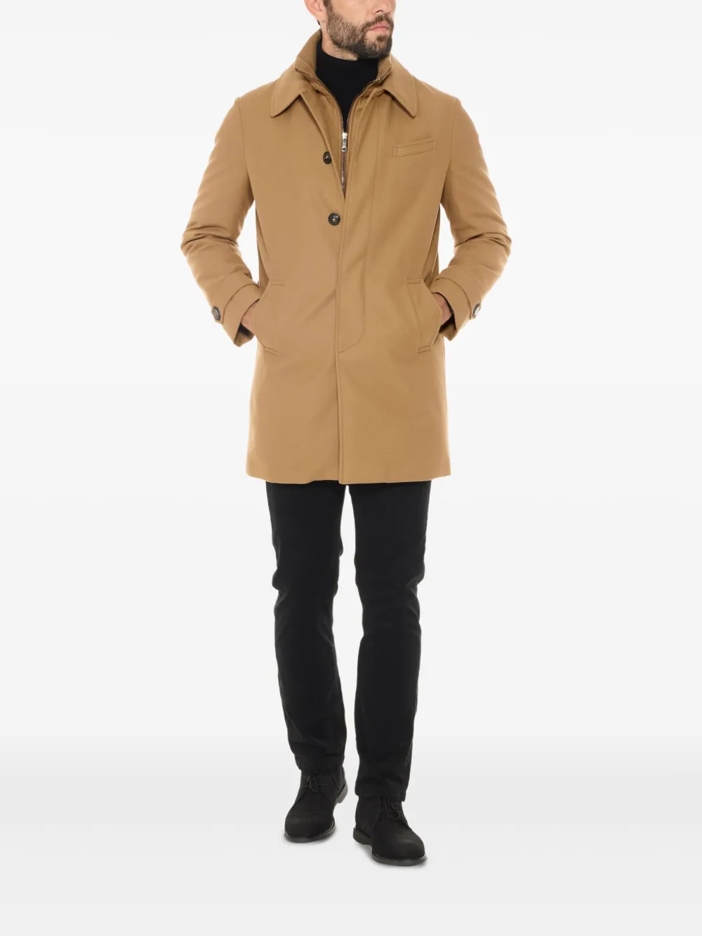 Norwegian Wool Euro Button-fastening Coat In Brown