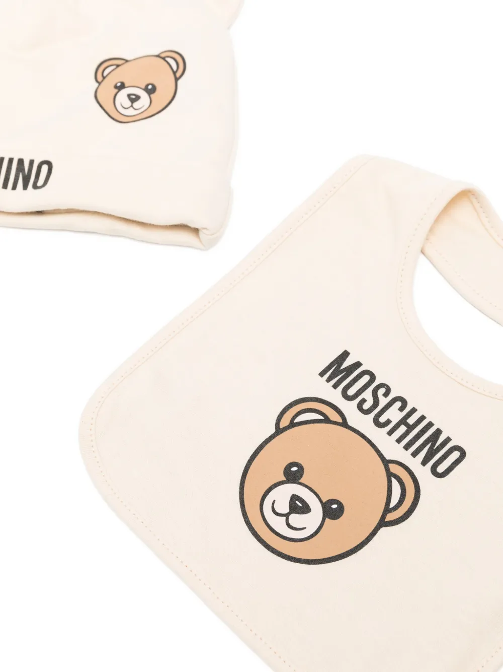 Moschino Teddy-print Hat-bib Set In Neutral