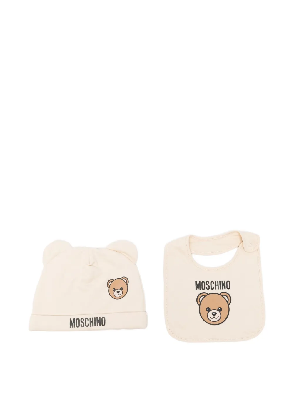 Moschino Teddy-print Hat-bib Set In Neutral