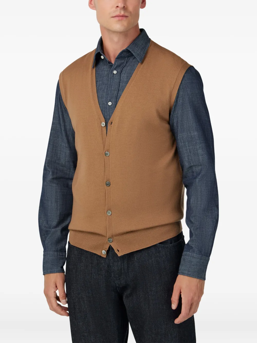 Boggi Milano Wool Waistcoat In Brown