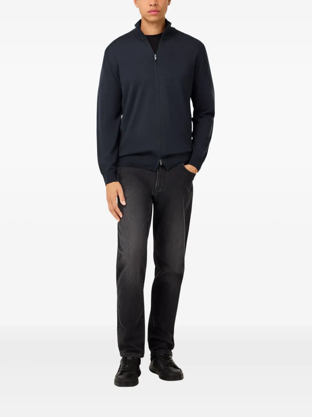 Boggi Milano Wollen trui met rits - Blauw