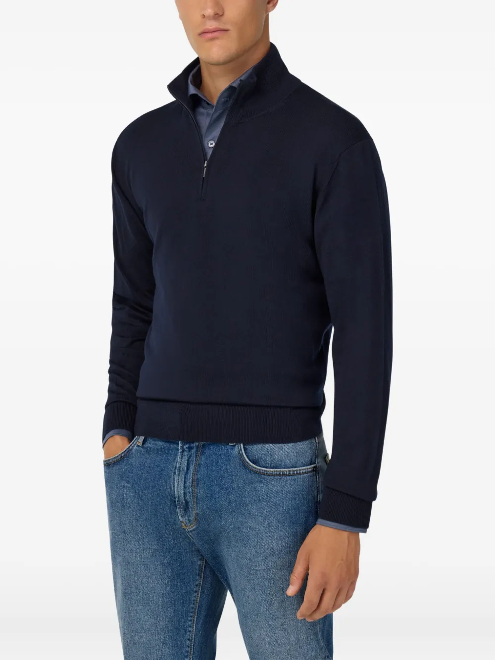Boggi Milano Half-zip Wool Sweater In Blue