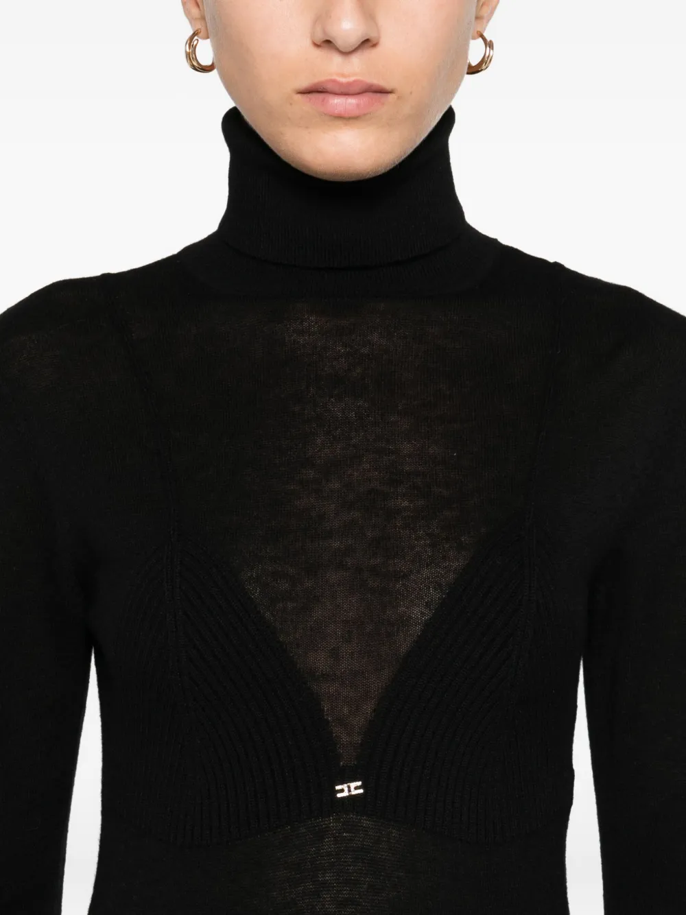 Elisabetta Franchi Turtleneck Ribbed Dress In Black