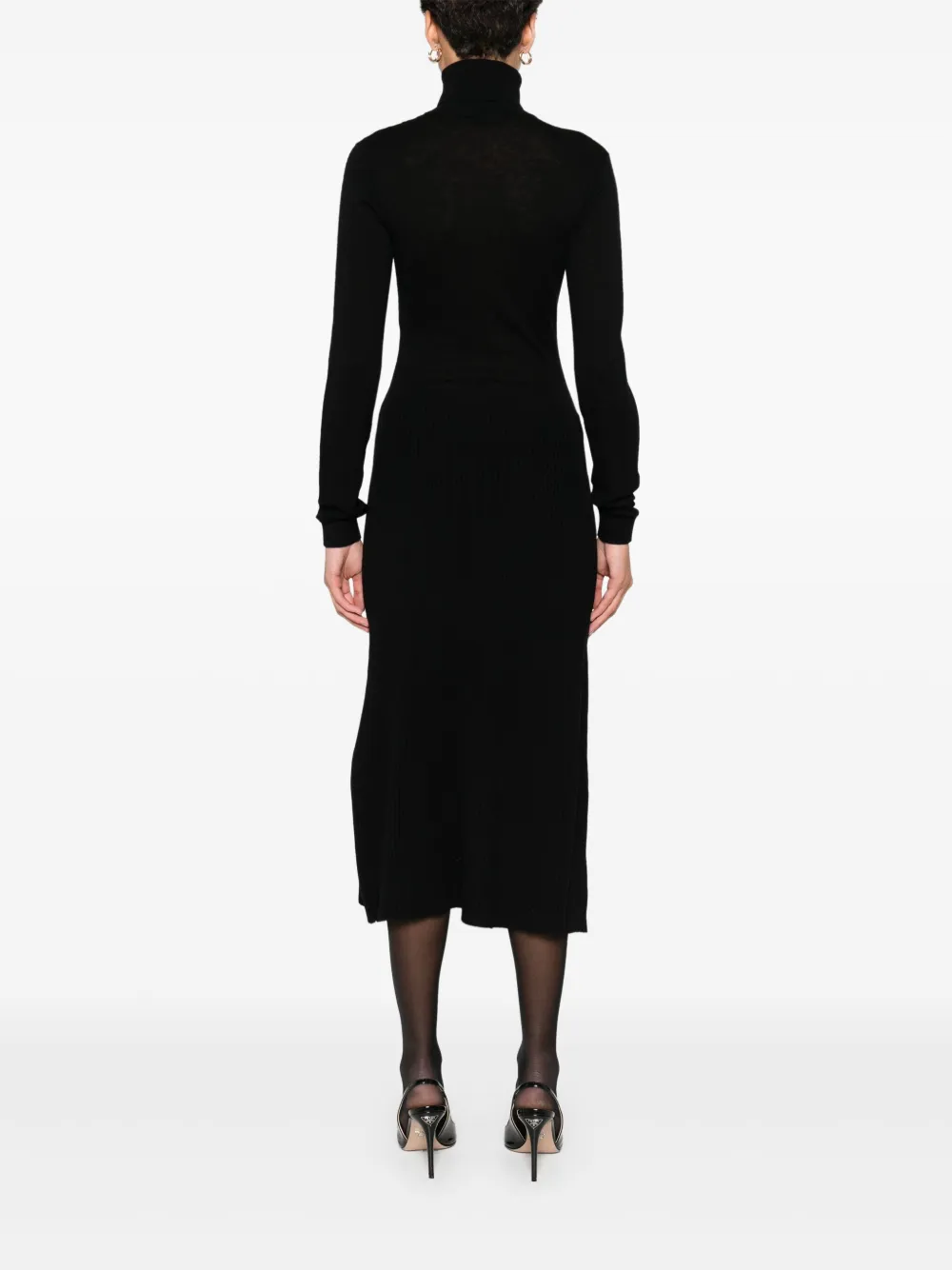 Elisabetta Franchi Turtleneck Ribbed Dress In Black