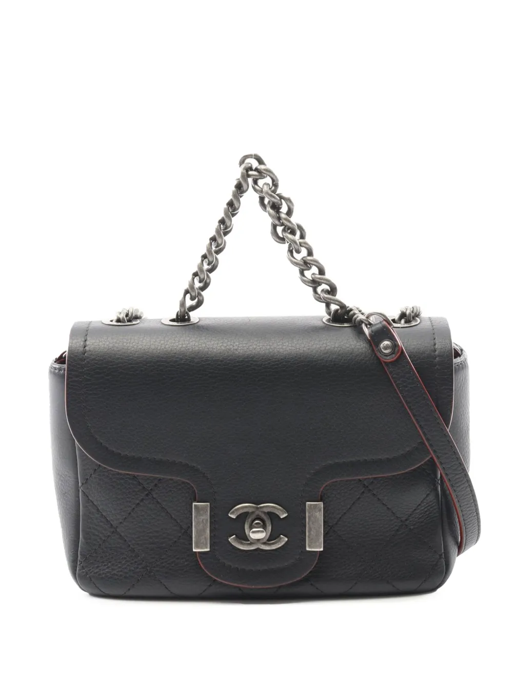 Pre-owned Chanel 2018 Paris-greece Calfskin Archi Chic Flap Satchel In Black