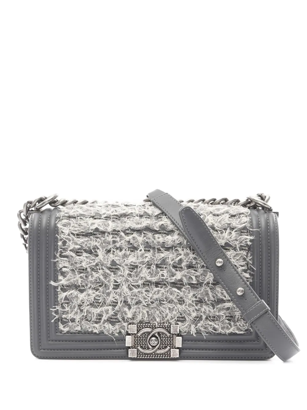 CHANEL Pre-Owned 2016-2017 オールド ミディアム ブレイド ツイード&カーフスキン ボーイ フラップ CHANEL Pre-Owned 2016-2017 オールド ミディアム ブレイド ツイード&カーフスキン ボーイ フラップ
