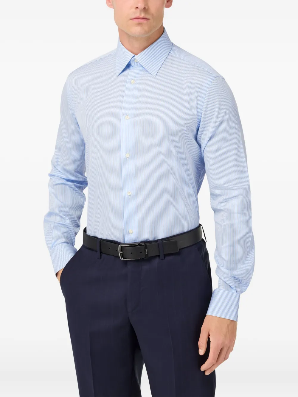 Boggi Milano Spread-collar Striped Shirt In Blue