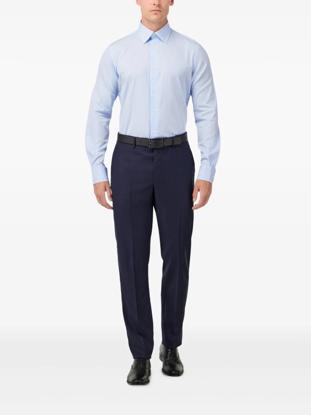 Boggi Milano Spread-collar Striped Shirt In Blue