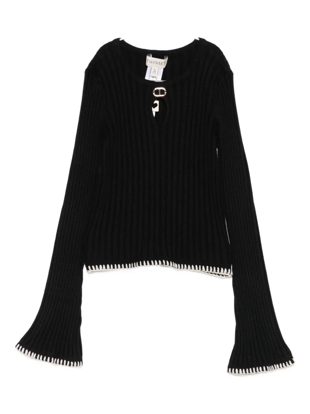 Twinset Ribbed Bell-sleeve Top In Black