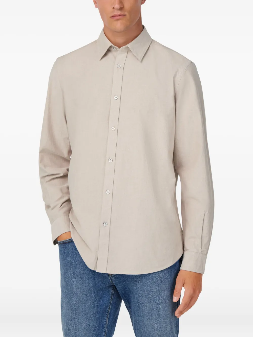 Boggi Milano Polo-collar Linen Shirt In Neutral