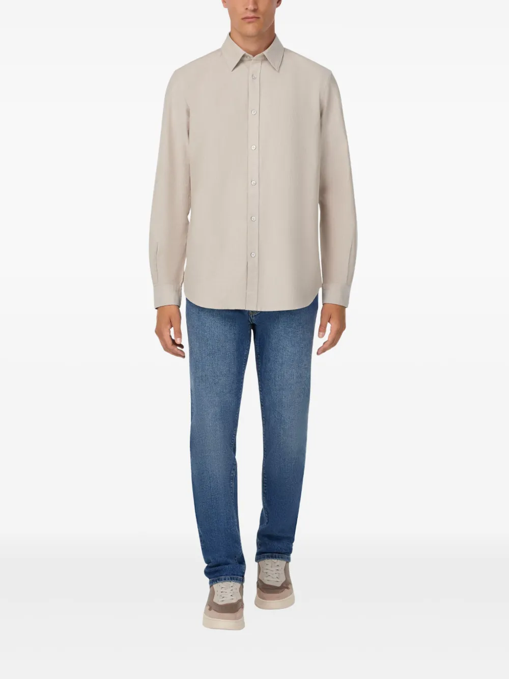 Boggi Milano Polo-collar Linen Shirt In Neutral