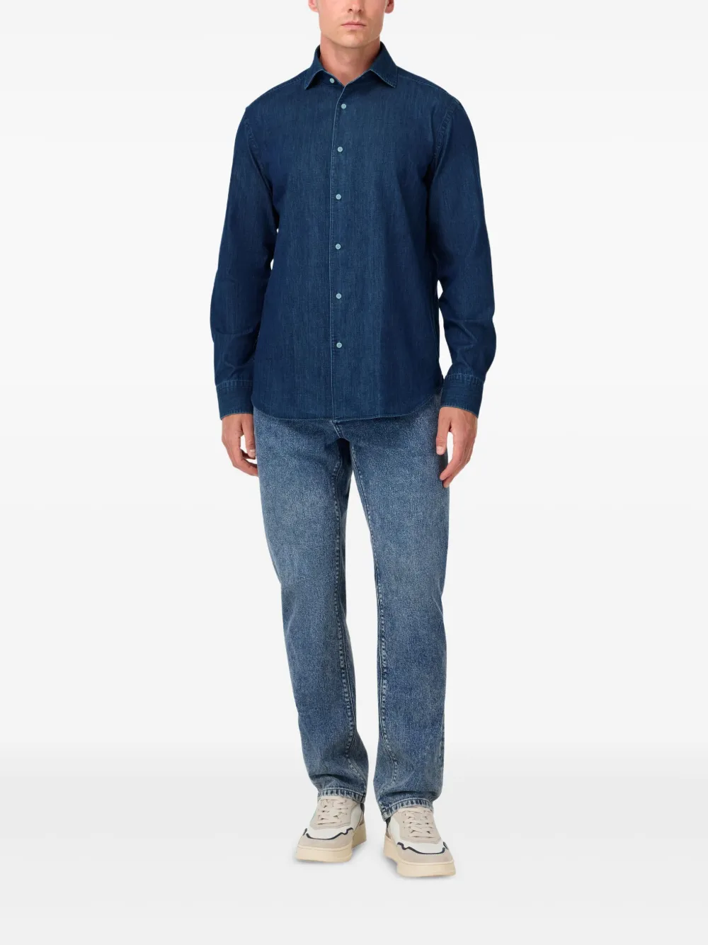 Boggi Milano polo-collar denim shirt - Blauw