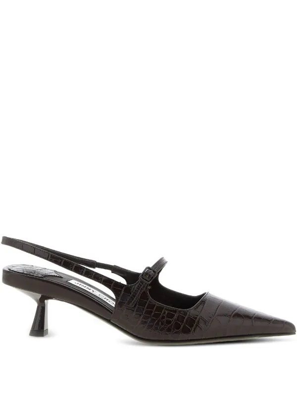 Jimmy Choo 45mm Crocodile-embossed Slingback Pumps in Brown