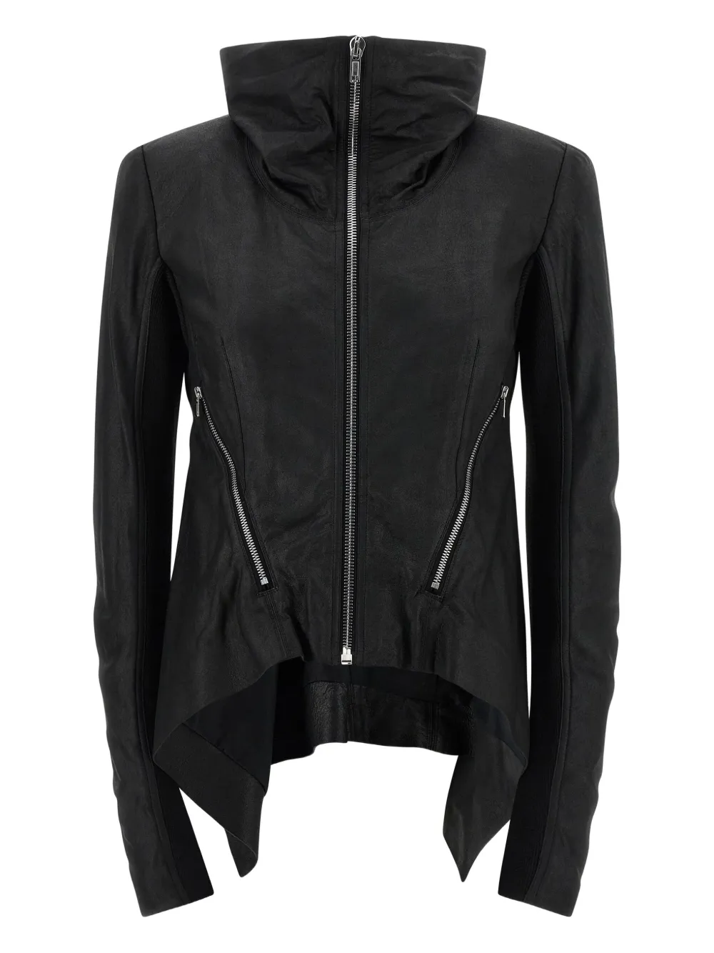Rick Owens fold-neck zip-front leather jacket | Black | Image 1