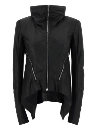 Rick Owens フォールドネック レザージャケット | ブラック | FARFETCH JP