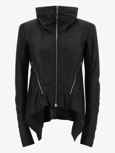 Rick Owens fold-neck zip-front leather jacket