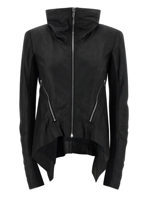 Rick Owens fold-neck zip-front Leather Jacket | Black