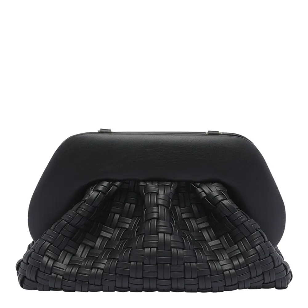 Themoirè woven detachable-strap clutch - Zwart