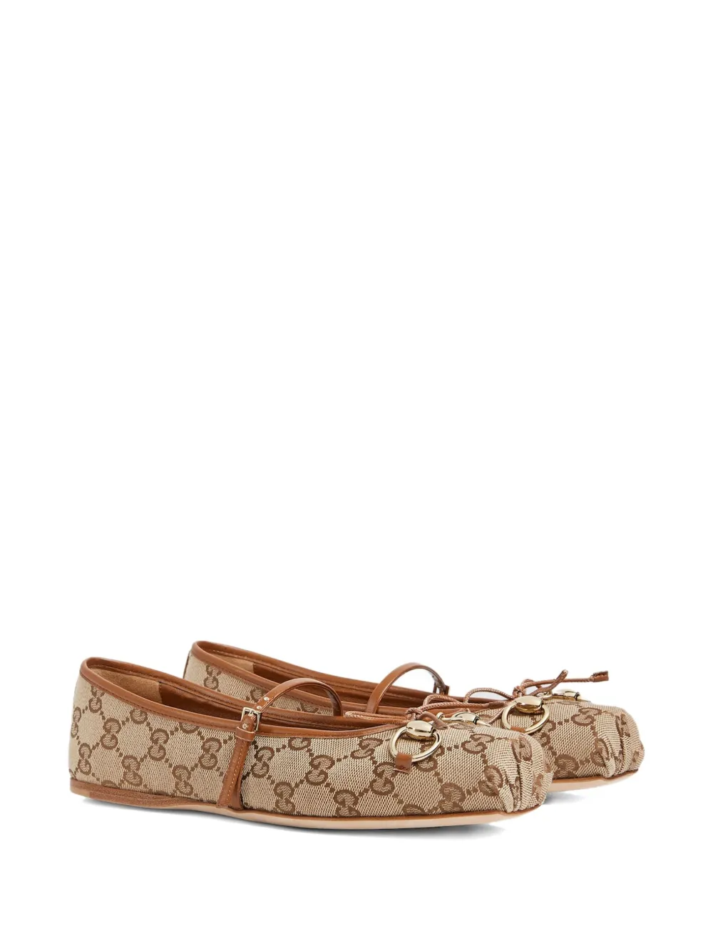 Gucci monogram-canva bow ballet flats - Bruin