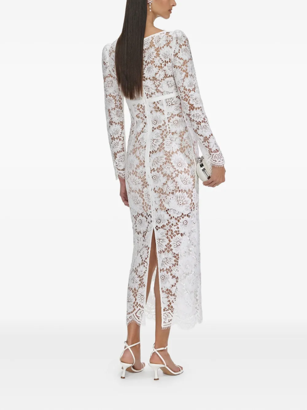 Self-portrait Floral-lace Long-sleeve Midi Dress In White