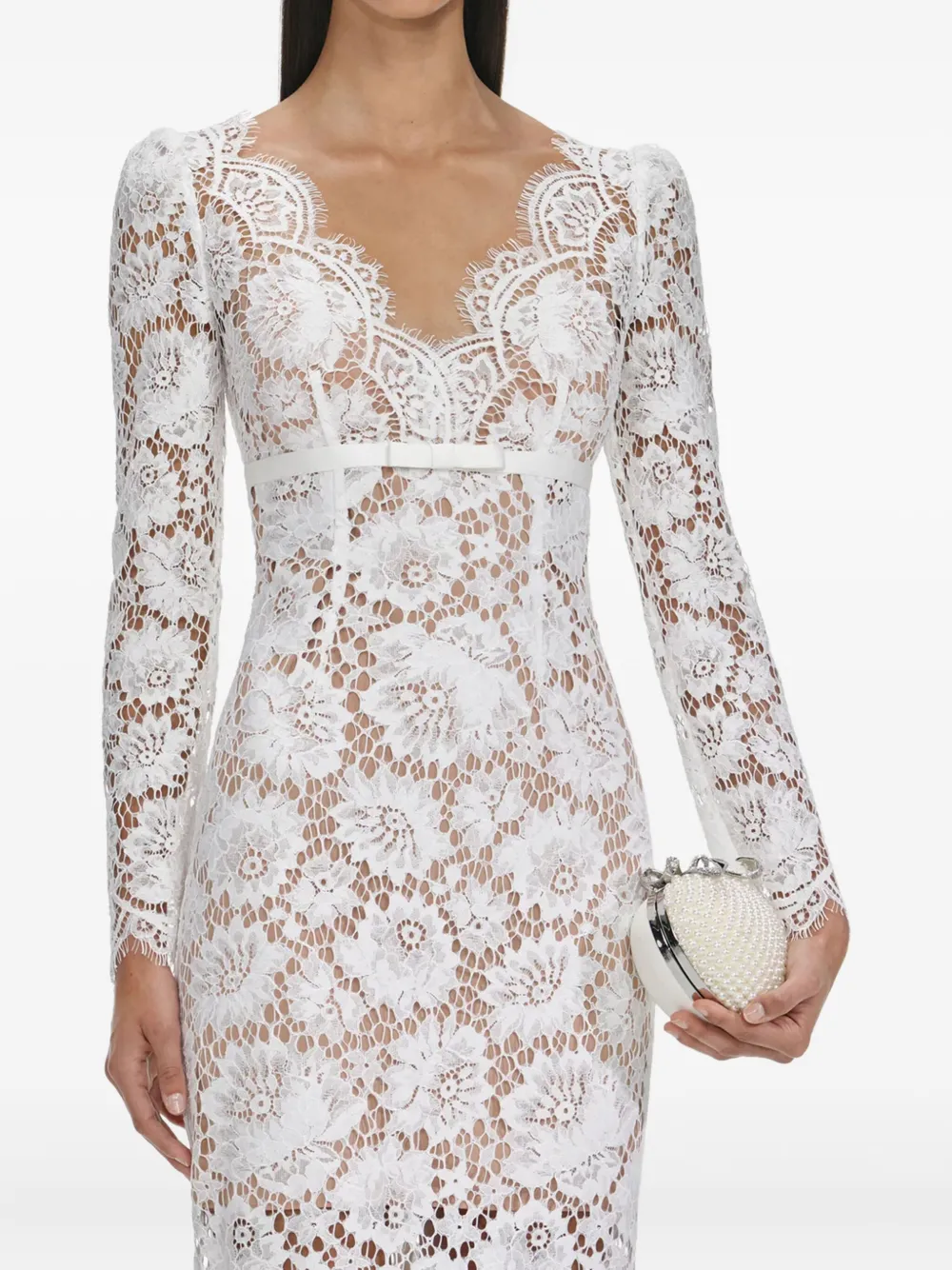 Self-Portrait floral-lace long-sleeve midi dress | White | Image 1