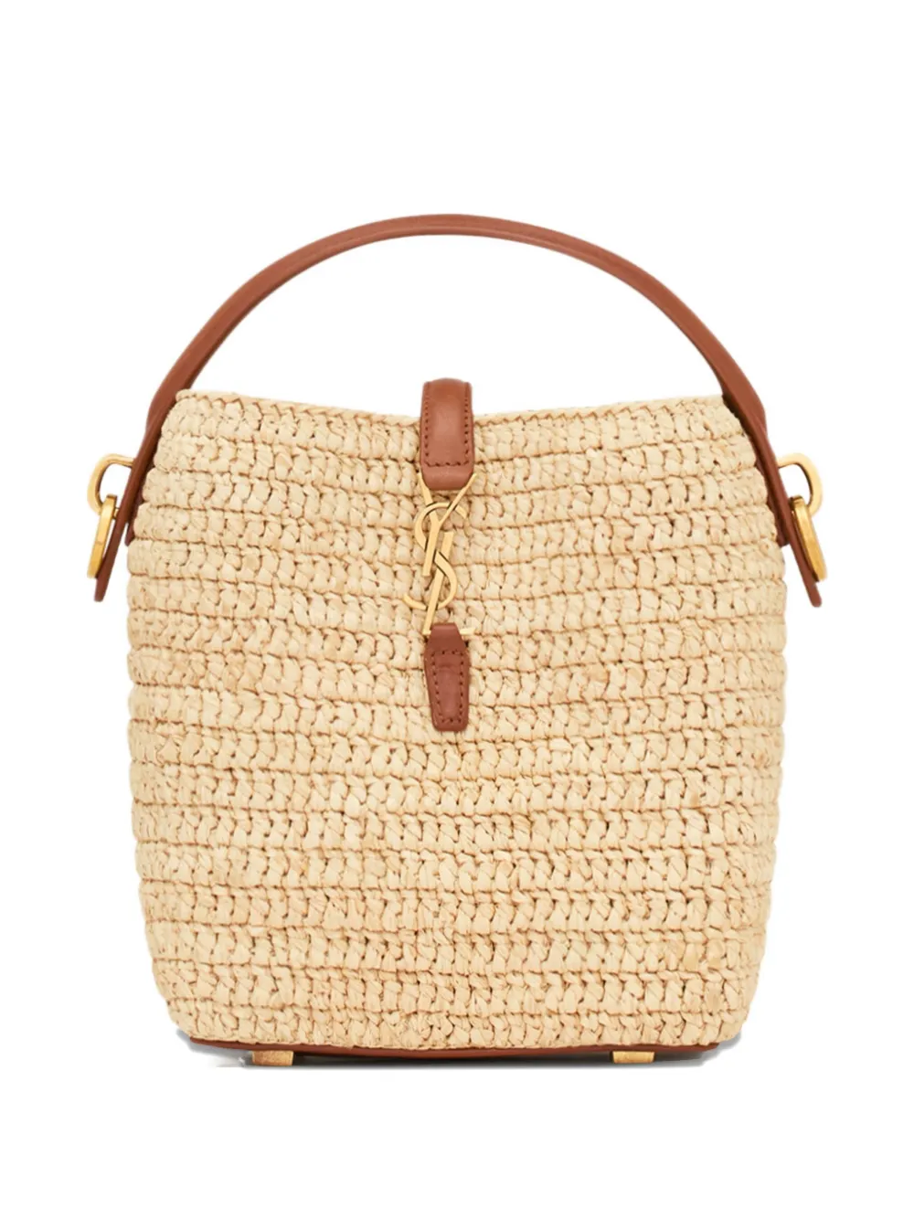 Saint Laurent Mini Le 37 Raffia Bucket Bag In Neutral